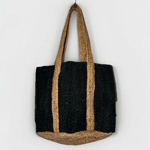 New NWT Repurposed Leather Jute Woven Market Tote Bag Beach Vacation Travel Boho